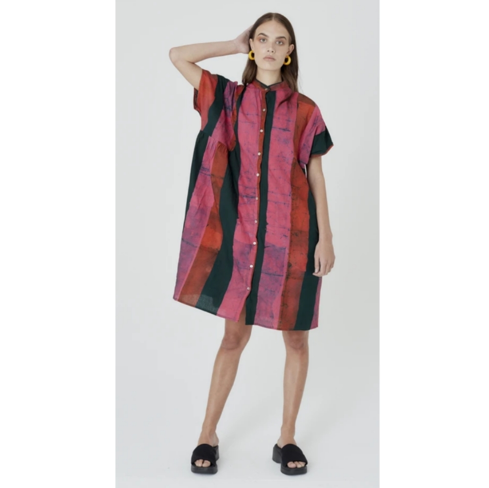 Osei-Duro Bata Dress in Carmine Stripe